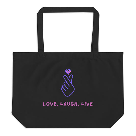 “Love, laugh, live” Large organic tote bag