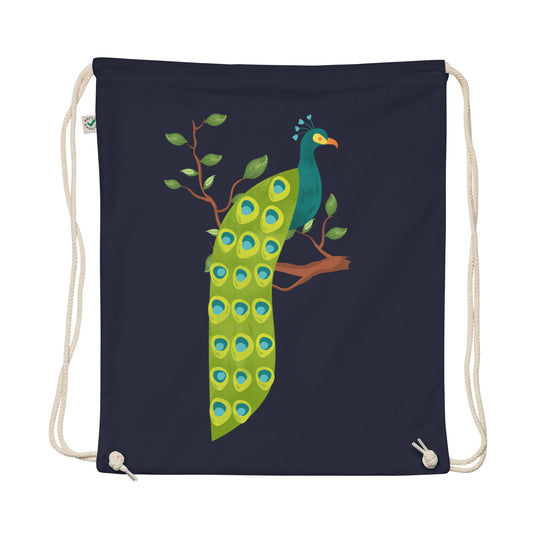 “Peacock” Organic cotton drawstring bag