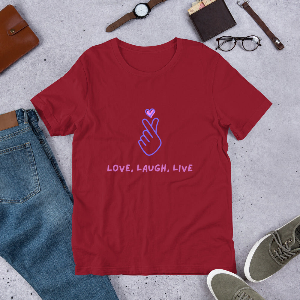 “Love, laugh, live” Unisex t-shirt