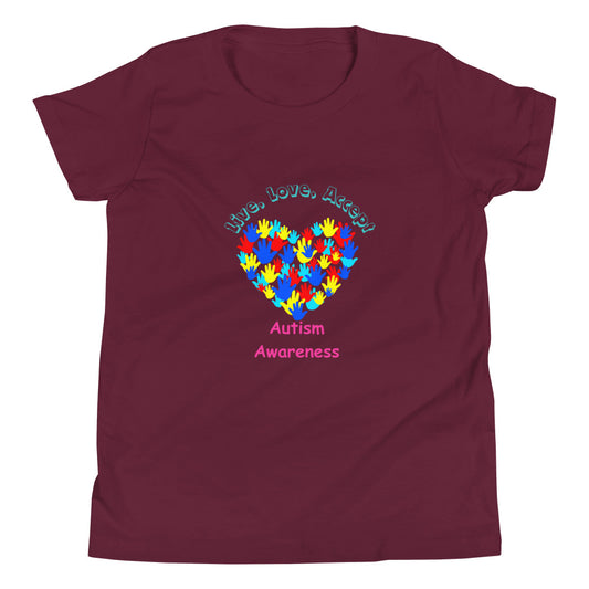 “Live, love, accept” Autism Awareness Youth Short Sleeve T-Shirt